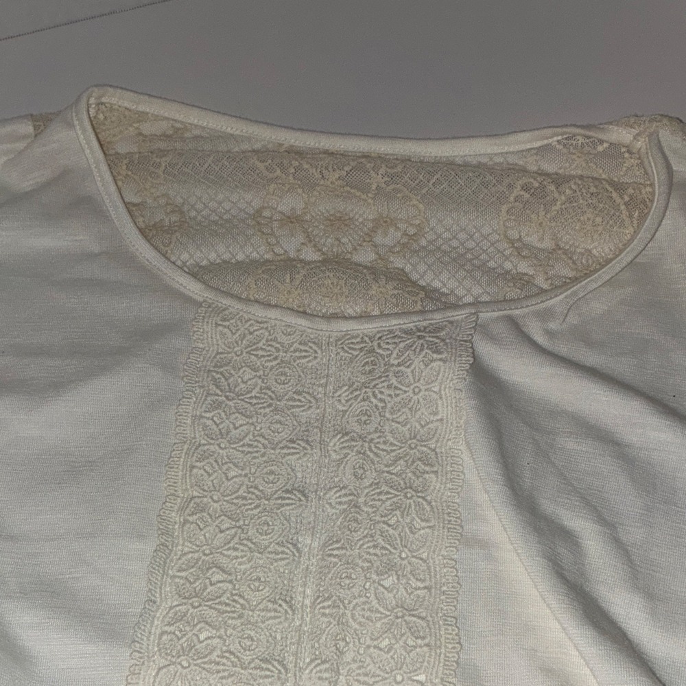 Style & Co White Lace Accent Scoop Neck Long Sleeve Knit Top Plus Size 2X